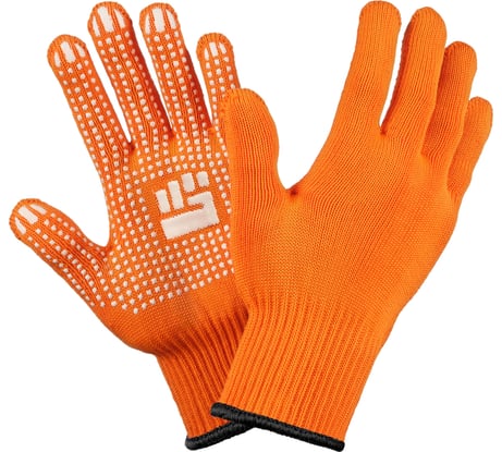 Трикотажные перчатки Фабрика перчаток, 2-слойные, с ПВХ, 10 класс, 6 нитей, оранжевые, р.L 6-10-2С-ОР-(L)