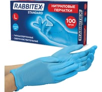 Перчатки нитриловые RABBITEX Standard УПАКОВКА 50 пар (100 шт.), голубые, р-р L (большой), 702153