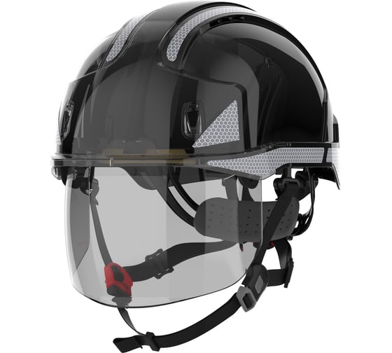 Защитная каска JSP EVO VISTAshield с интегрированным лицевым щитком, цв.черный + СОП + 4-точечный подбородочный ремешок Baseworker 5038428559133