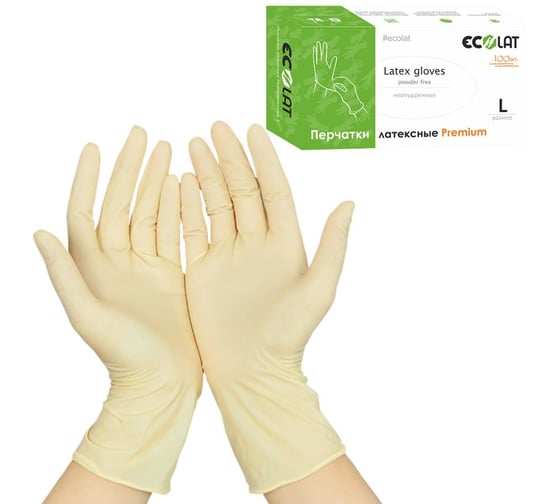 Перчатки латексные медицинские диагностические нестер. неопудр. EcoLat NATURAL, L №50/500 пар MH2155/L