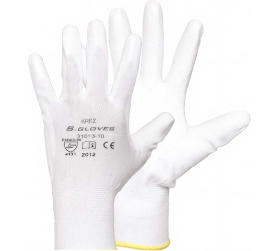 Перчатки полиэстеровые S. GLOVES KREZ с полиуретановым покрытием, размер 7, 12 пар 31613X-12-07