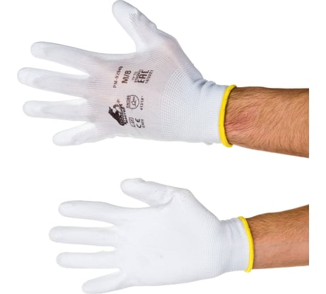 Перчатки с полиуретановым обливом Русский Мастер, белые/черные, р.M/8, 2 шт. РМ-92949