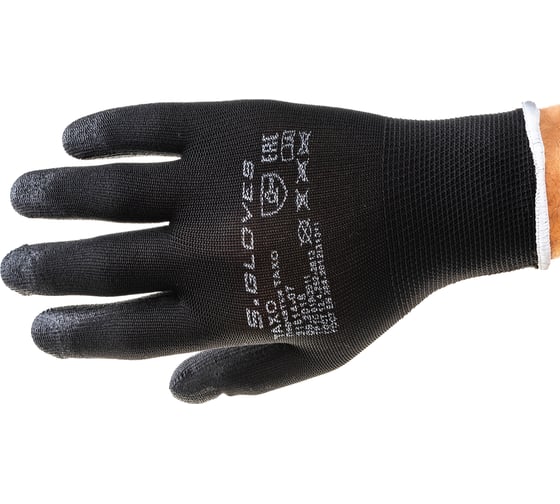 Нейлоновые перчатки с полиуретановым покрытием S. GLOVES TAXO черные, размер 07 31614-07
