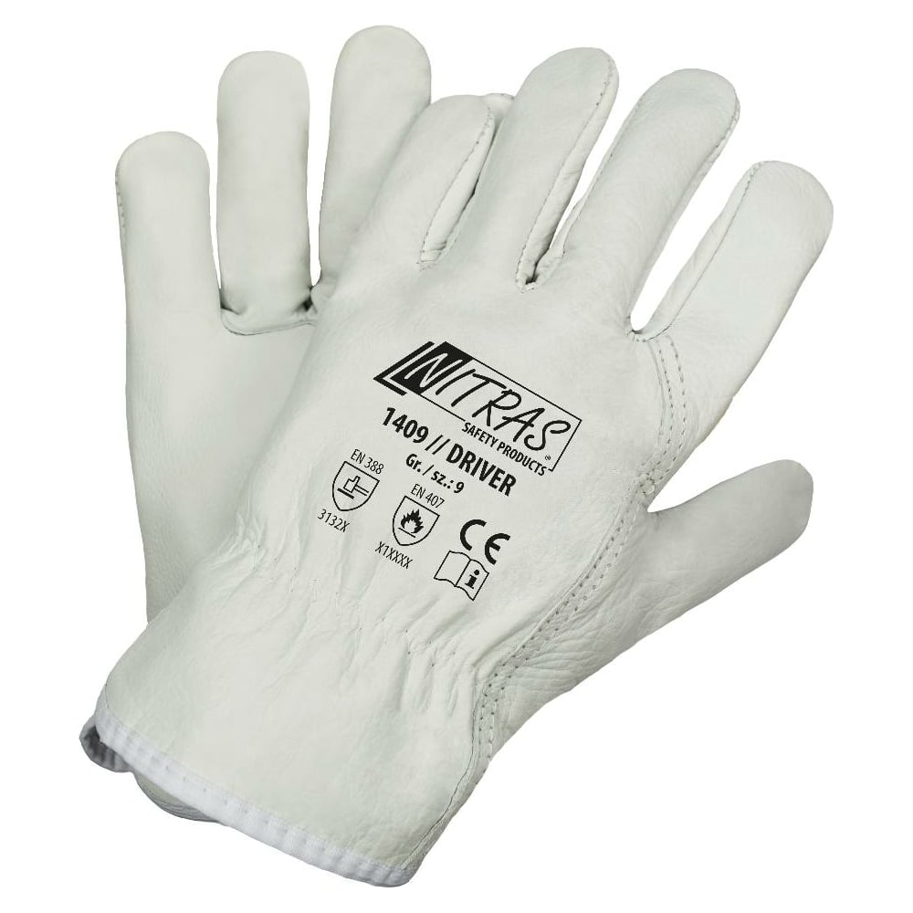 Цельнокожаные перчатки Nitras, КРС А класса, белые, р.10 1409-101 ...