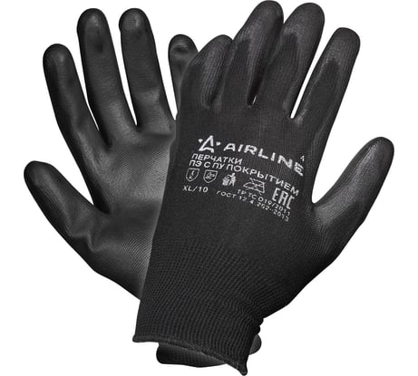 Полиэфирные перчатки с цельным ПУ-покрытием ладони Airline, c подвесом, черный/серый ADWG002