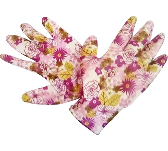 Садовые перчатки СПЕЦ Garden Flowers полиэстер, с прозрачным нитриловым покрытием, р. L/9 GF-PN-08L