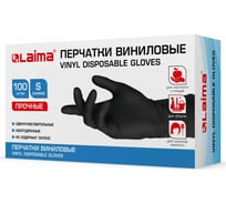 Виниловые одноразовые перчатки LAIMA неопудренные, черные, размер S, 50 пар 607894
