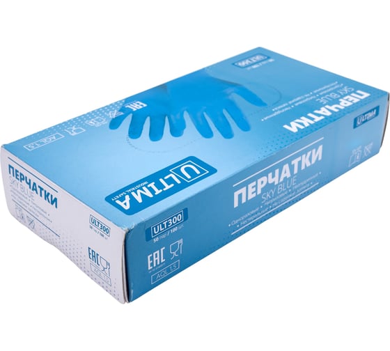 Текстурированные нитриловые неопудренные перчатки ULTIMA 100 шт ULT300 SKY BLUE, р.L/9