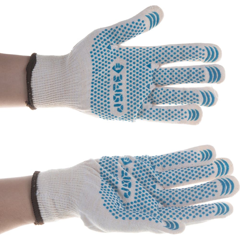 Хлопчатобумажные перчатки ЗУБР Эксперт 12 класс защиты от скольжения .