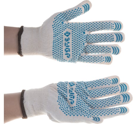 Хлопчатобумажные перчатки ЗУБР Эксперт 12 класс защиты от скольжения, размер L-XL 11451-XL