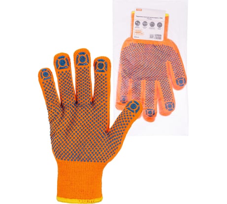 Перчатки плотной вязки TDM ELECTRIC акрил с ПВХ, оранжевые, 8 размер ,1 пара, серия "Точка" SQ1016-0216