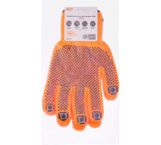 Перчатки из акрила TDM ELECTRIC ПВХ-точка, оранжевые, р.9, 1 пара SQ1016-0217