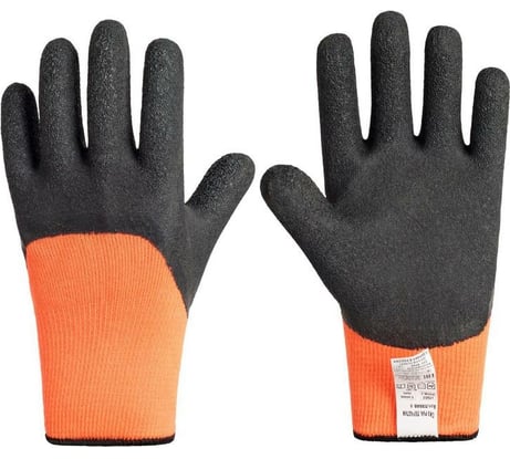 Утепленные рабочие перчатки ООО Комус Чибис ШЛ ПАН с латексным покрытием, оранжевый/черный, р. XXL 1473859