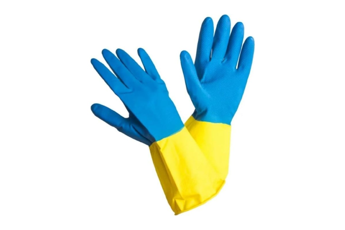 Латексные перчатки ООО Комус Bicolor синие/желтые, размер 8, М 1289611 ...