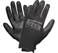 Полиэфирные перчатки с цельным ПУ покрытием ладони Airline черный/серый (50 шт.) ADWG003