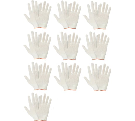 Трикотажные перчатки КОРДЛЕНД хлопок, 5-ти нитка, белые, 10 пар, 10-й класс, M, 39-41 гр, без покрытия PER-00031.10