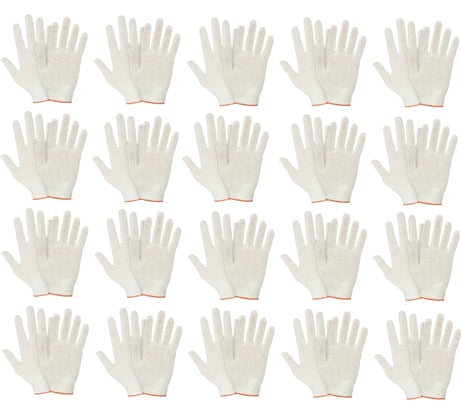 Трикотажные перчатки КОРДЛЕНД хлопок, 5-ти нитка, белые, 20 пар, 10-й класс, M, 39-41 гр, без покрытия PER-00031.20