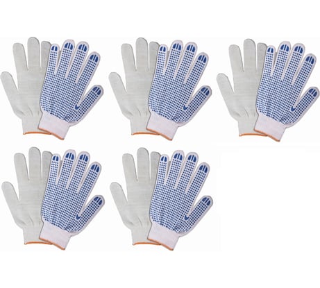 Трикотажные перчатки КОРДЛЕНД хлопок, 3-х нитка, белые, 5 пар, 10-й класс, M, 23-25 гр, ПВХ точка PER-00026.5