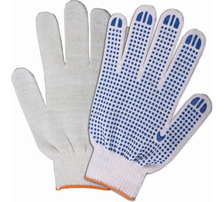 Трикотажные перчатки КОРДЛЕНД хлопок, 3-х нитка, белые, 10-й класс, M, 23-25 гр, ПВХ точка PER-00026
