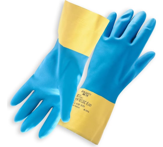 Химические неопреновые перчатки Jeta Safety JNE711, размер 7/S, желтый/голубой JNE711-S