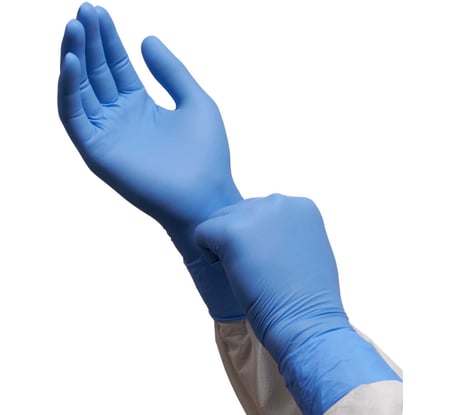 Нитриловые перчатки c текстурированными пальцами Puretech Neutrino Protect 30см, XL, голубые, 50пар G3054