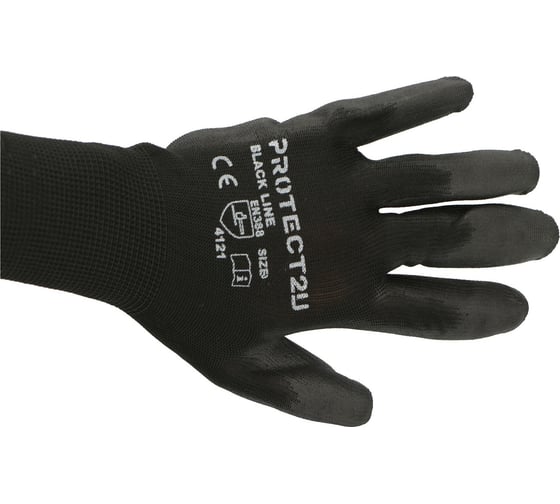 Перчатки с полиуретановым покрытием PROTECT2U BLACK LINE размер XL/10 6235