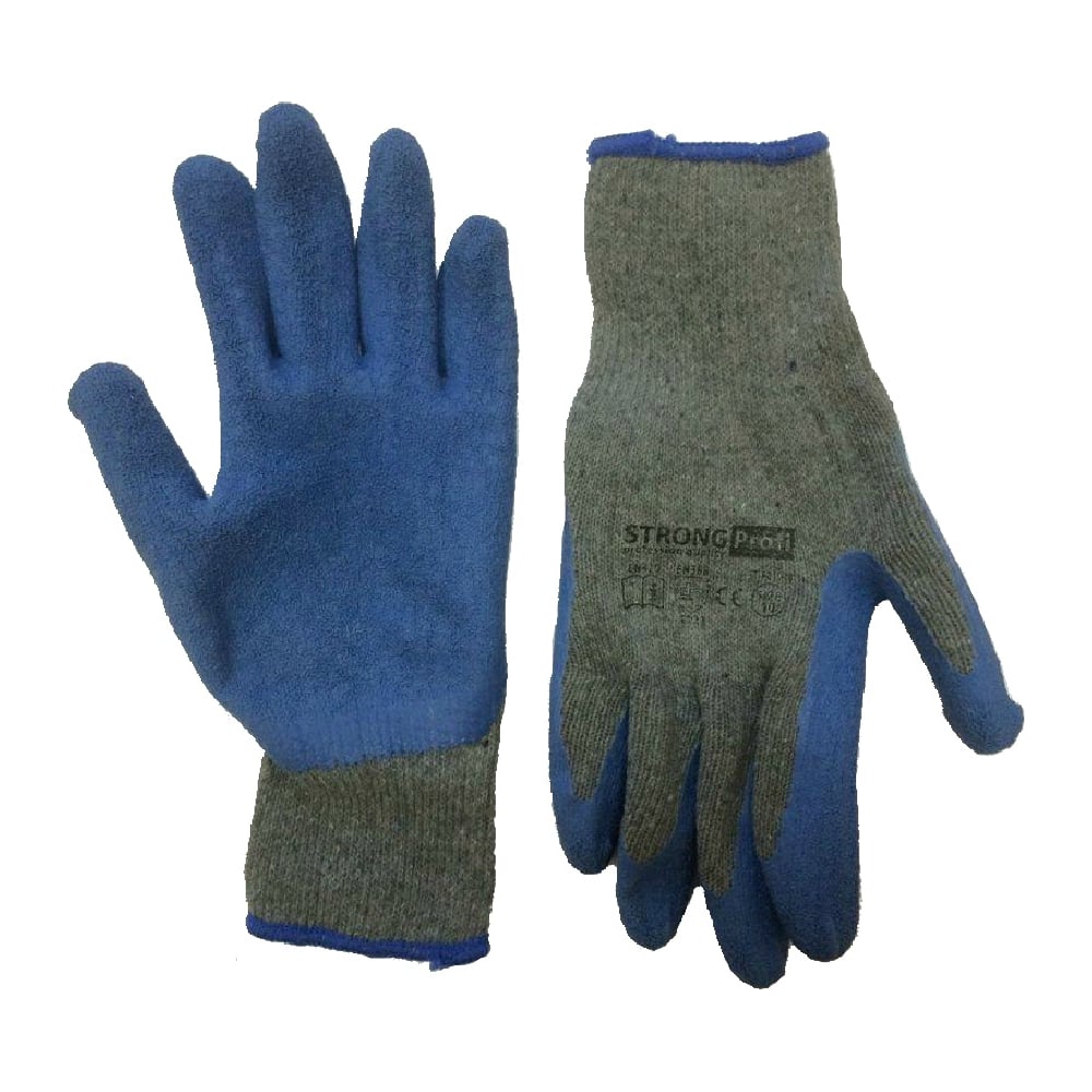 Текстильные перчатки с голубым латексным покрытием ладони STRONGPROFI ...