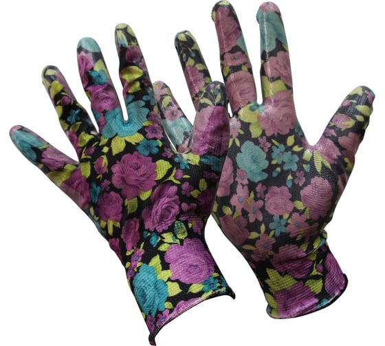 Садовые перчатки СПЕЦ Garden Flowers с прозрачным нитриловым покрытием 8 р-р. GF-PN208