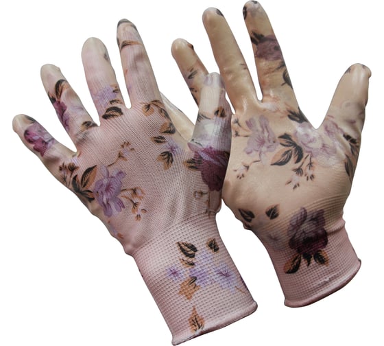 Садовые перчатки СПЕЦ Garden Flowers с прозрачным нитриловым покрытием 9 р-р. GF-PN129