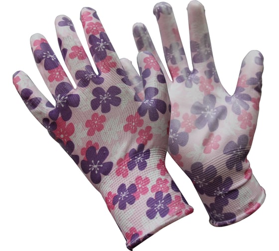 Садовые перчатки СПЕЦ Garden Flowers с прозрачным покрытием из полиуретана 9 р-р. GF-PP139