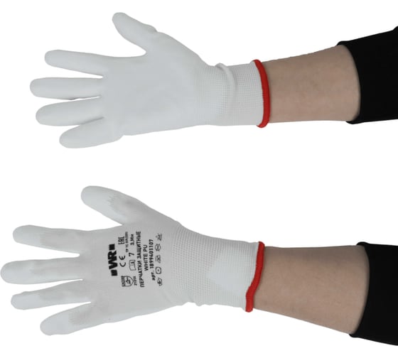 Перчатки сборщика WURTH с PU покрытием, WHITE-PUR, Р.9 1899401109092 1