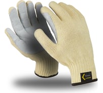 Перчатки Manipula Specialist АРАМАКС СПЛИТ TG-694 Kevlar, спилок на ладони, до 250С, оверлок, желтый/черный Пер 674/10