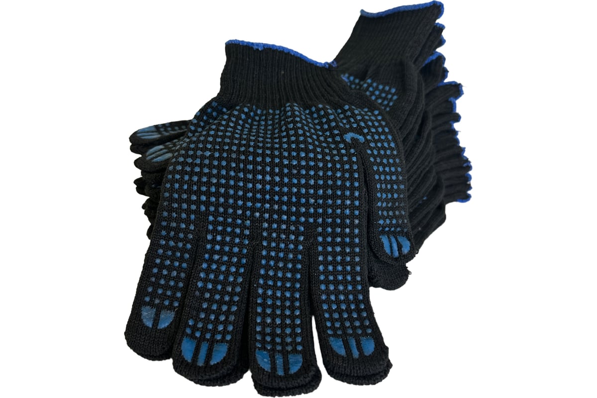 Перчатки с ПВХ ООО  Пак 3 нити, точка черная, 10 пар 9126 .