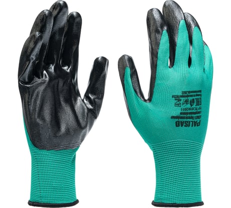 Полиэфирные перчатки с чёрным нитрильным покрытием PALISAD размер 9, 13 класс вязки 678655