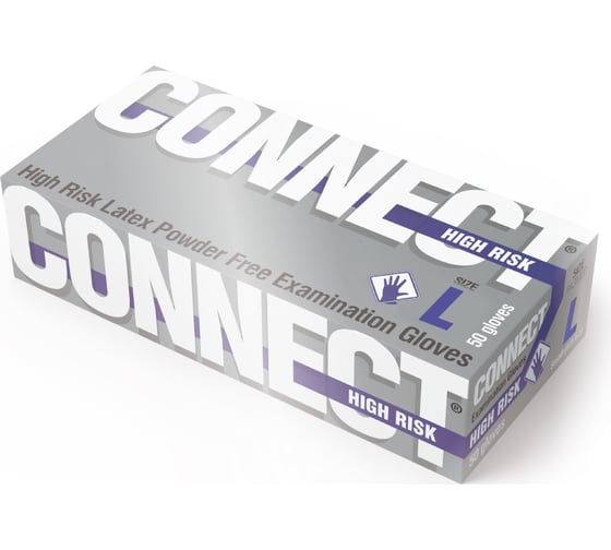 Латексные перчатки повышенной прочности CONNECT 50 шт., размер L CТ0000003300