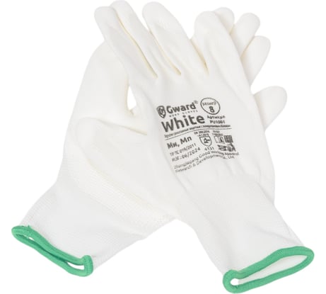 Нейлоновые перчатки с полиуретановым покрытием Gward белые, р.М 12 пар PU1001W/M