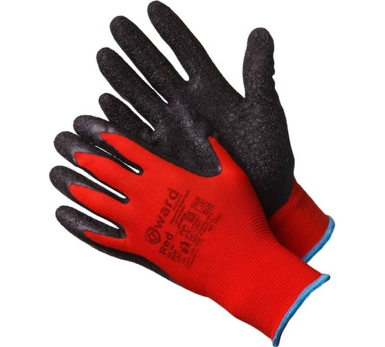 Нейлоновые перчатки с текстурированным латексным покрытием Gward Red, р.XL 12 пар L2001/XL