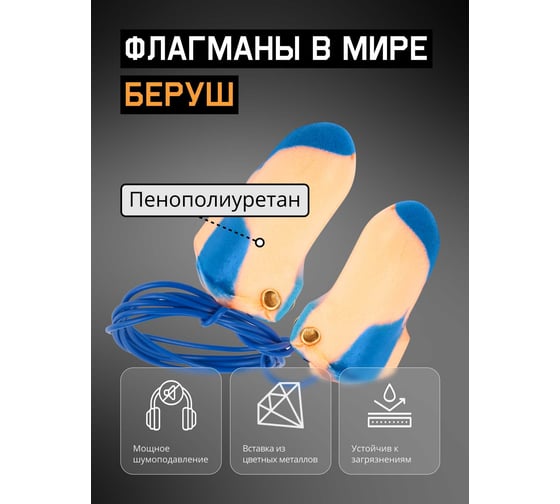 Противошумные беруши с металлодетекцией со шнурком Jeta Safety silentium max, 37 дб, 1 пара JEM51