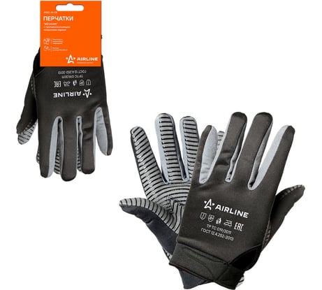 Перчатки с противоскользящим покрытием ладони Airline Механик полиэфир/замша, р.XL, черный/серый AWG-M-08
