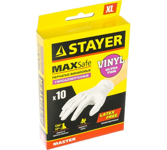 Виниловые экстратонкие перчатки STAYER MASTER 10 шт. 11208-XL
