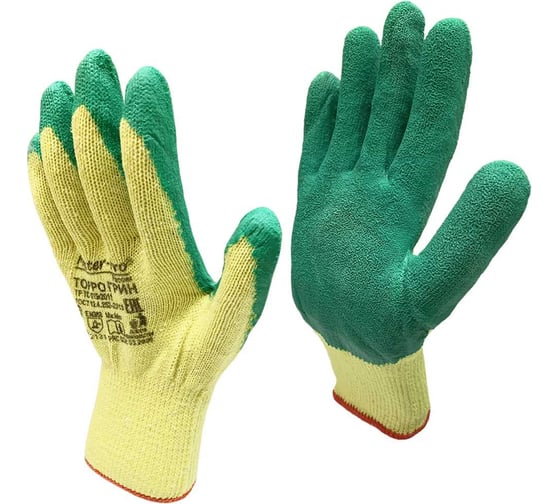 Рабочие перчатки Master-Pro® ТОРРО ГРИН х/б с рельефным латексным покрытием, 200 пар 6410-CL-200