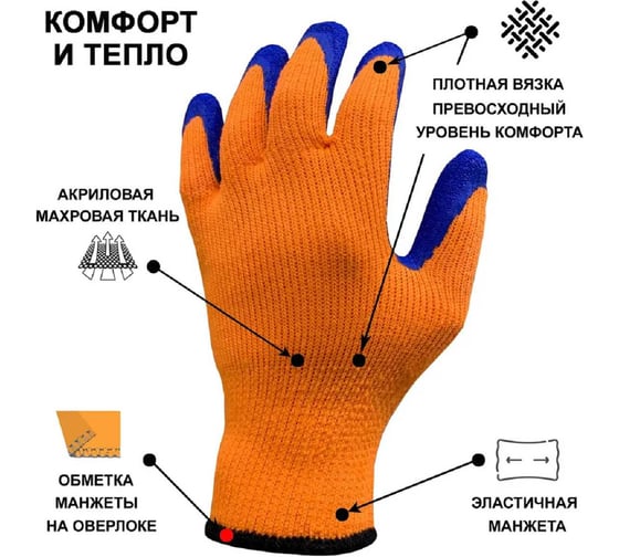 Перчатки рабочие Master-Pro® НОРД акриловые с рельефным латексным покрытием, 50 пар 9210-AQL-50