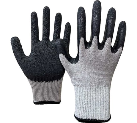 Трикотажные перчатки с текстурированным латексным покрытием Кулак ООО Компания САБ, 13 класс, 100 пар (серо-черные) ПЕР13.16