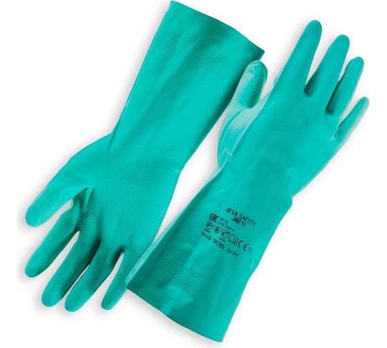 Нитриловые химические перчатки JetaSafety JN711 M/8 (80/50), зеленые JN711-M