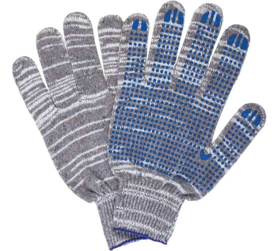 Хлопчатобумажные плотные перчатки LAIMA Люкс 2, 10 класс, 50-52 г, 133 текс, ПВХ-точка, серые, 100 пар 608679 1