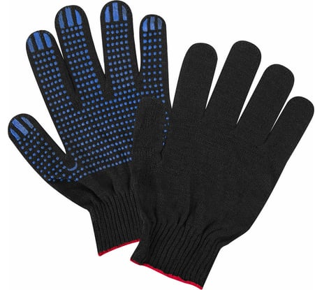 Хлопчатобумажные перчатки LAIMA Люкс 10 класс, 40-42 г, 116 текс, ПВХ-точка, черные, 100 пар 608677