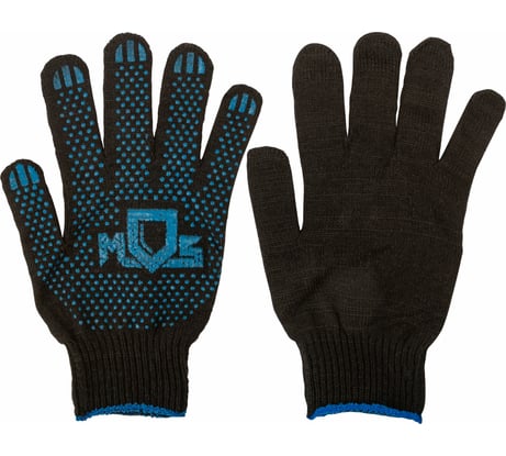 Вязаные упрочненные перчатки РОС черные, пара х/б с ПВХ 12497