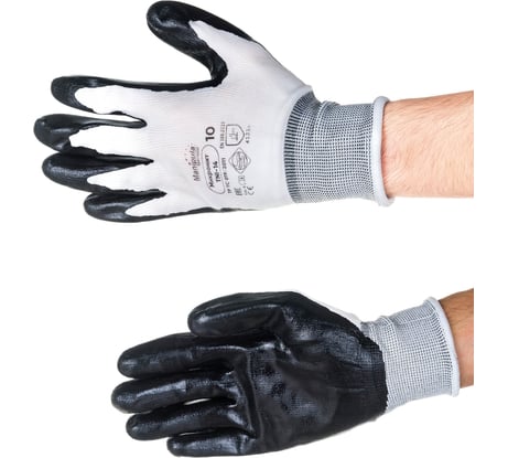 Перчатки Manipula Specialist МИКРОНИТ (MG-121), нейлон, нитрил частичный, оверлок, цвет бело-черный (10), Пер 638/10
