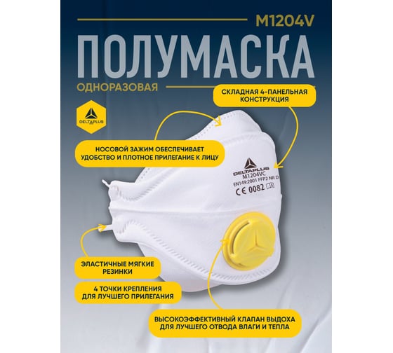 Респираторная четырёхпанельная маска Delta Plus FFP2 10 шт. M1204VC 1
