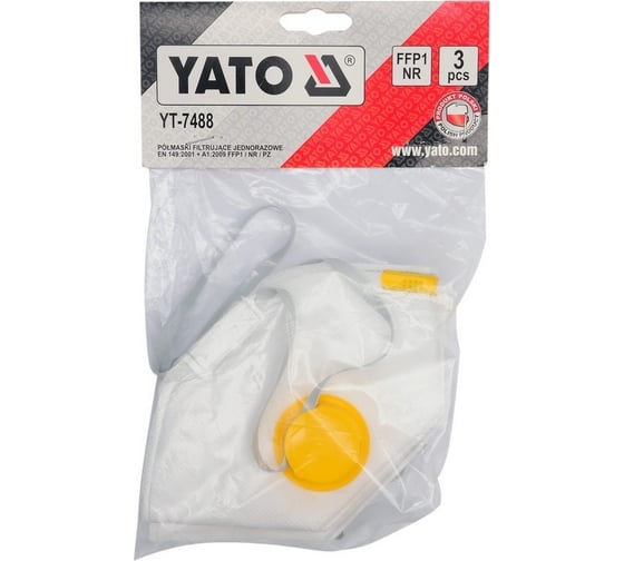 Противоаэрозольный респиратор YATO с клапаном, 3 шт YT-7488